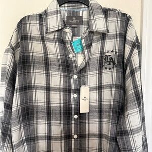 Saints Studio Button Down Ivory Black and Grey Long Sleeve Flannel NWT Sz Men M